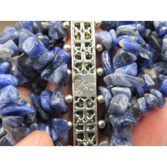 7" Sterling Silver Sodalite Multiple String Stone Expandable Bracelet Vintage - Picture 4 of 8